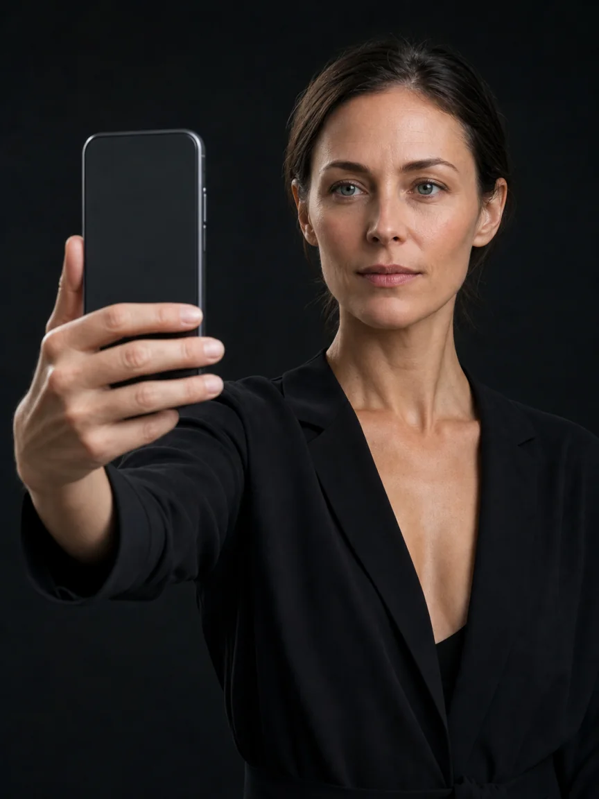 Man taking a fair front photo with a smartphone at eye level
