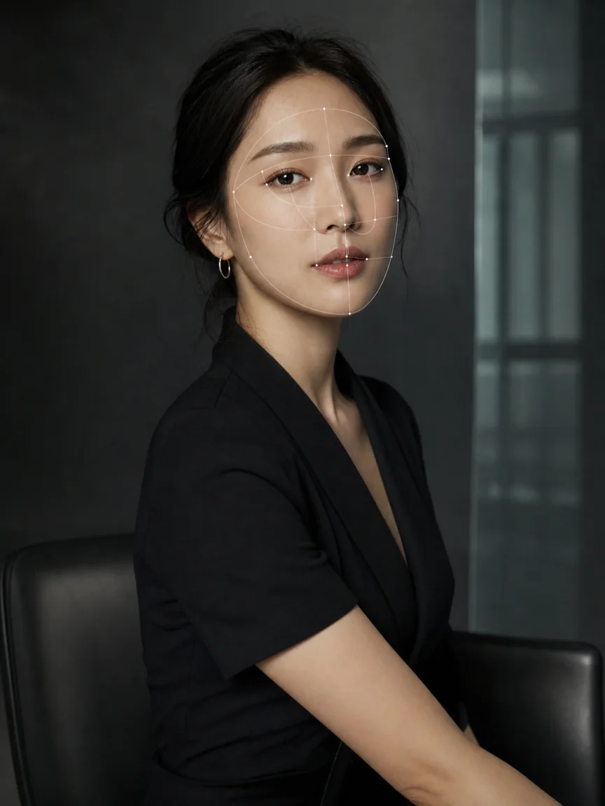 Portrait showing balanced facial proportions for a harmony test