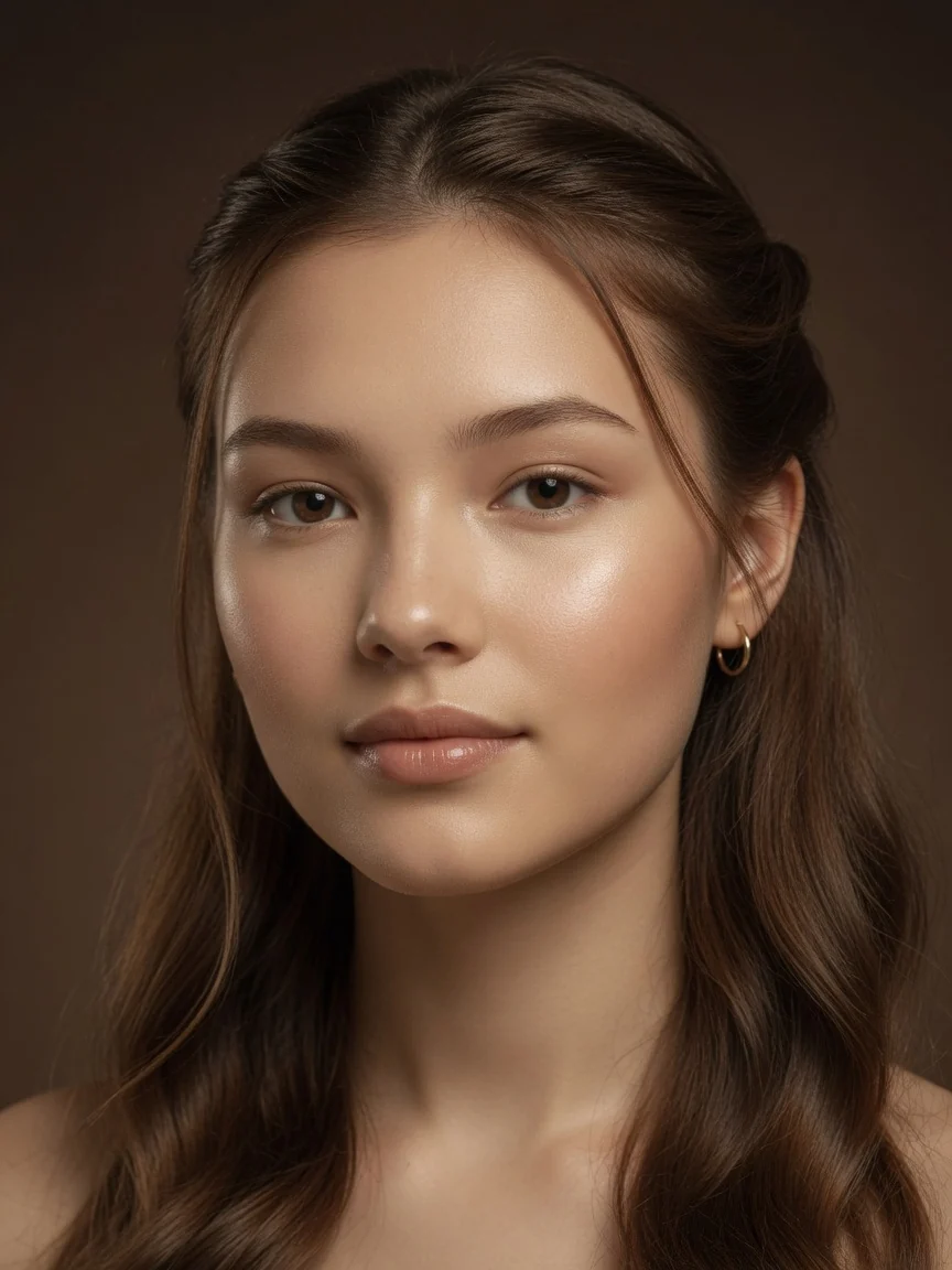 Evenly lit front portrait for golden-ratio proportion cues