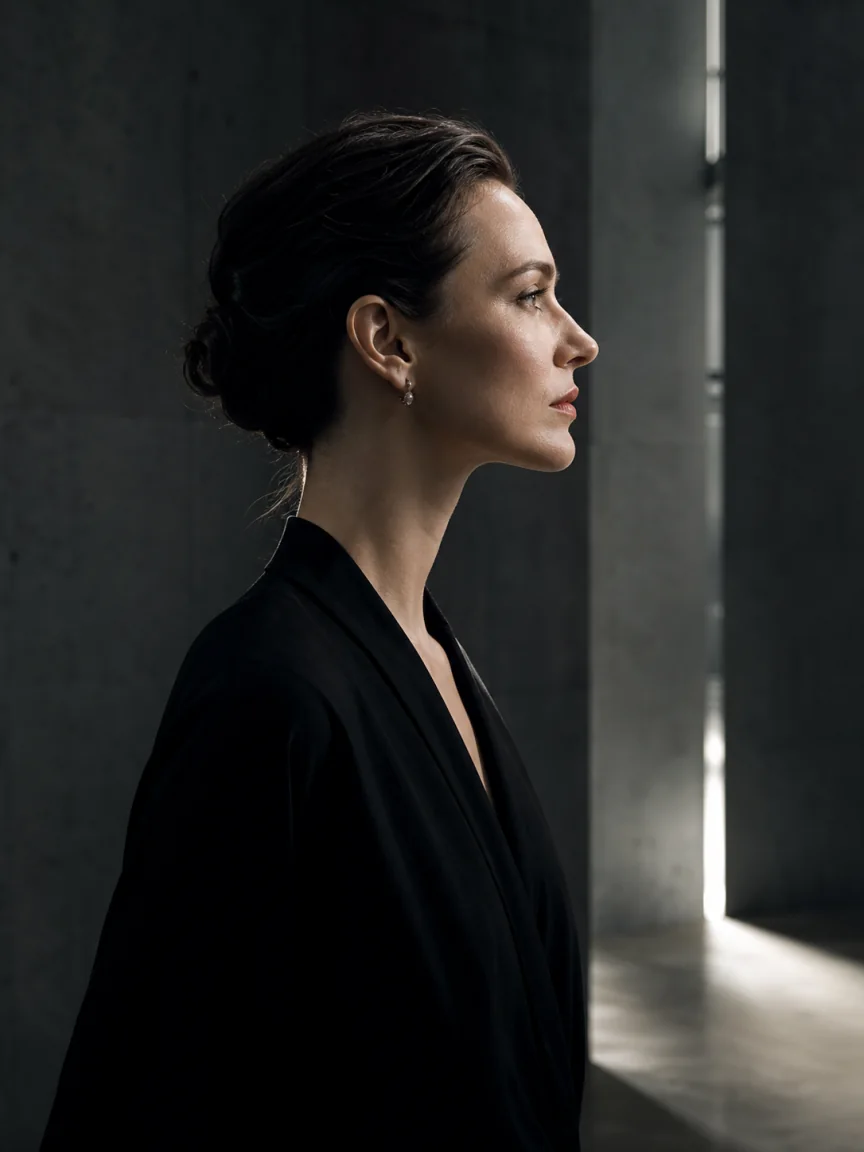 Soft editorial portrait for nasal proportion cues